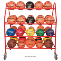 Champion Sports Deluxe Pro Ball Cart - Red 4-Tier Steel Rack holding up to 35 Basketballs