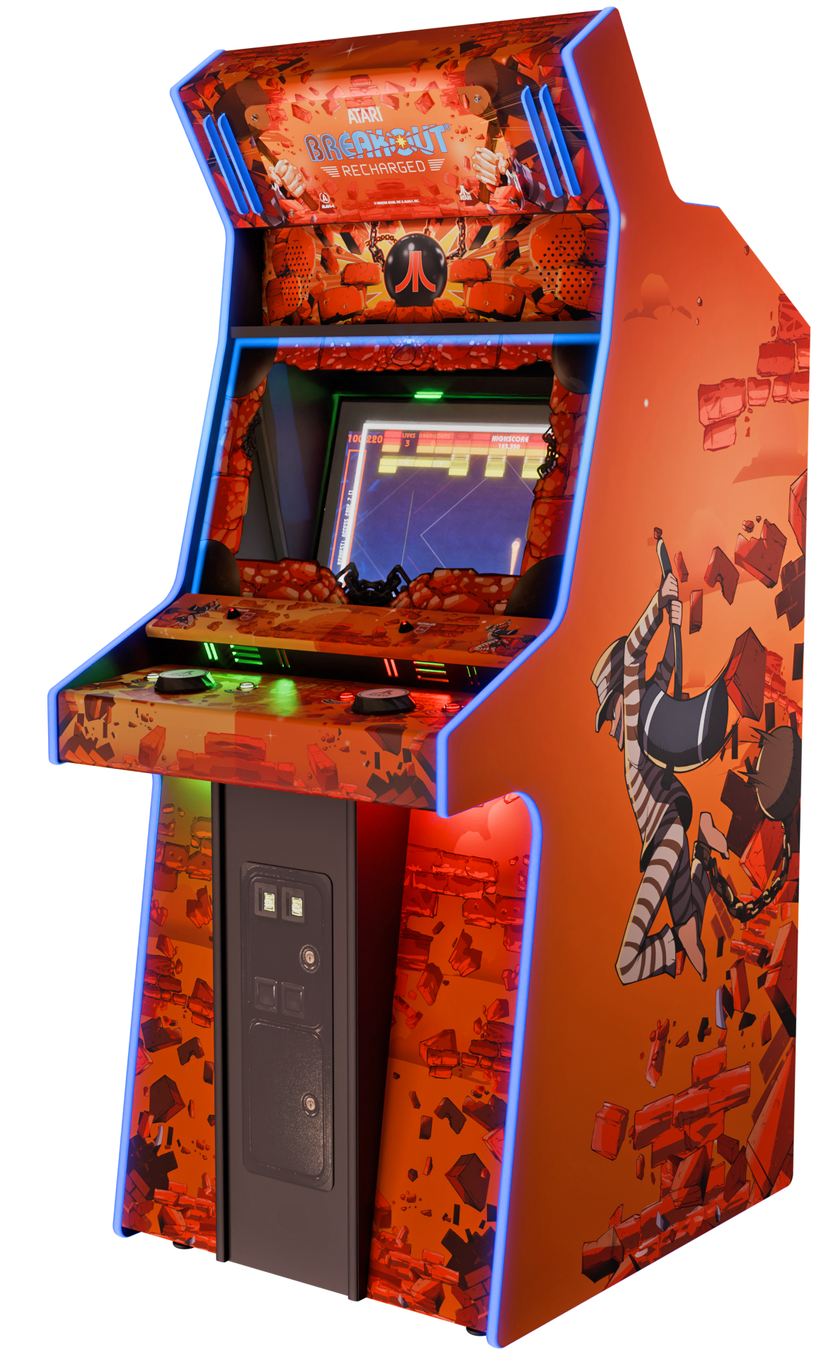 Breakout Recharged MirrorFX Arcade Cabinet - left side view showing full cabinet and MirrorFX display