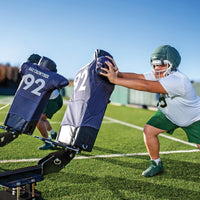 Rae Crowther Buckee Sled with H1 rotating pads - full view of 2-man offensive line training sled