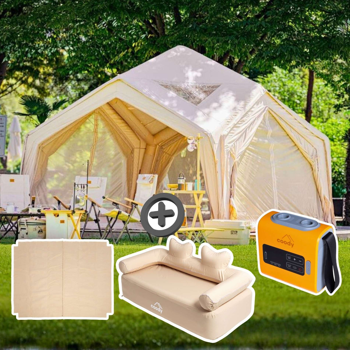 2 person inflatable tent Coody AirTent Hub Beige 2-6 Person Inflatable Camping Tent