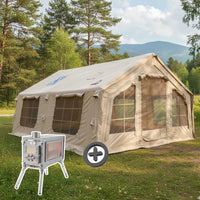 Coody Familia AirTent 17.2 Beige (2-10 Person)+ RBM Wood Stove Caminus M