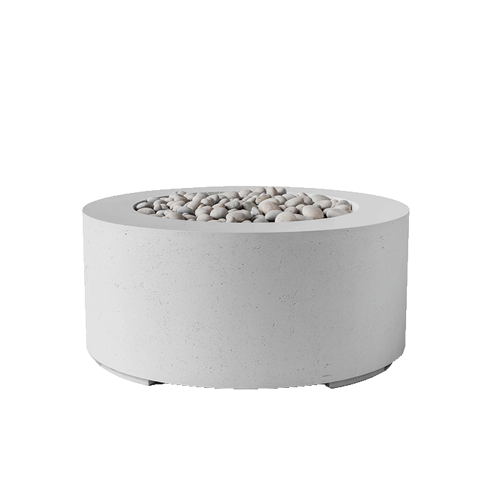 HPC Belmont Lightweight Concrete Fire Pit in Ash finish with Ivory Beachstone media - top view render