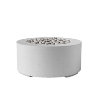 HPC Belmont Lightweight Concrete Fire Pit in Ash finish with Ivory Beachstone media - top view render