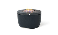 Black fire pit with glowing embers on a white background