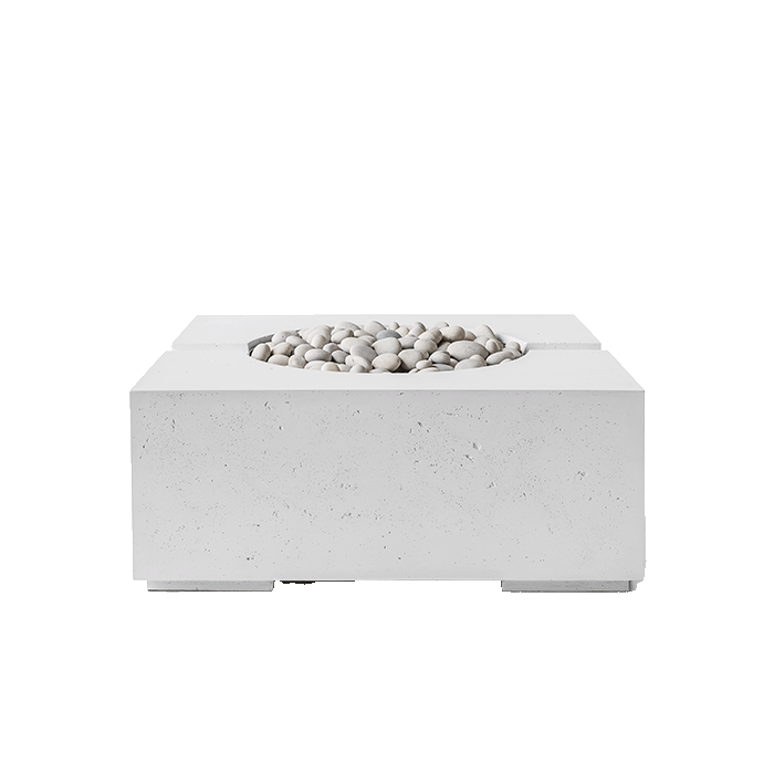 HPC Bravo Lightweight Concrete Fire Pit in Ash finish with Ivory Beachstone - front view