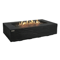 Elementi Plus Cape Town 56-inch Slate Black rectangular fire table with active flames on white background