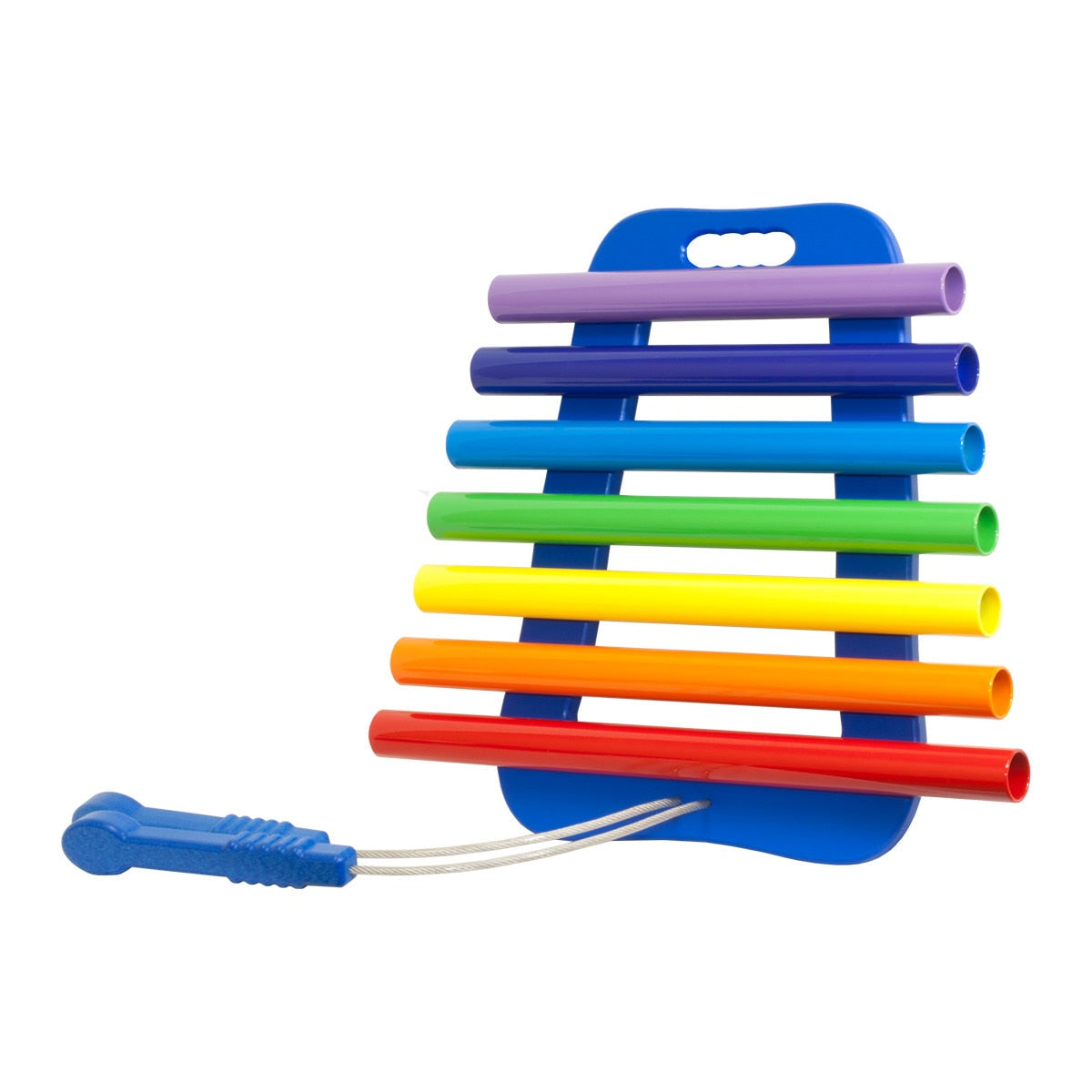 EnSoul Portable Chimes 7 Note Rainbow Blue - full product view showing rainbow-colored aluminum chimes on recycled HDPE frame