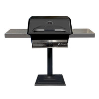 Charmglow Patio Pro gas grill with black NuStone patio base and stainless steel body