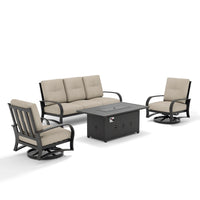 Chamber 4 Pieces Patio Swivel Seating Set With Sunbrella® Cushions And Fire Pit Table