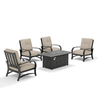 Chamber 4 Seat Patio Conversation Sets With Sunbrella® Cushions And Fire Pit Table