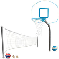 Dunn Rite Clear Hoop Jr. Combo Deck-Mounted Pool Basketball and Volleyball Set