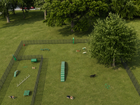BarkPark Combination Course full kit in Natural color scheme showing all 12 agility pieces for large and small dog areas