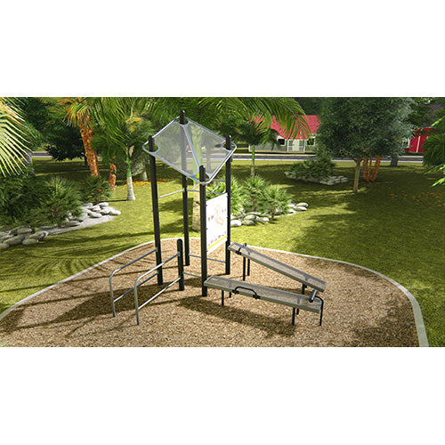 ActionFit Compact Course outdoor fitness station rendering showing all five exercise stations