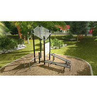 ActionFit Compact Course outdoor fitness station rendering showing all five exercise stations