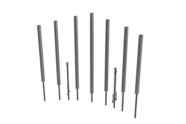 Freenotes Contrabass Chimes with surface mount poles standing in an outdoor setting