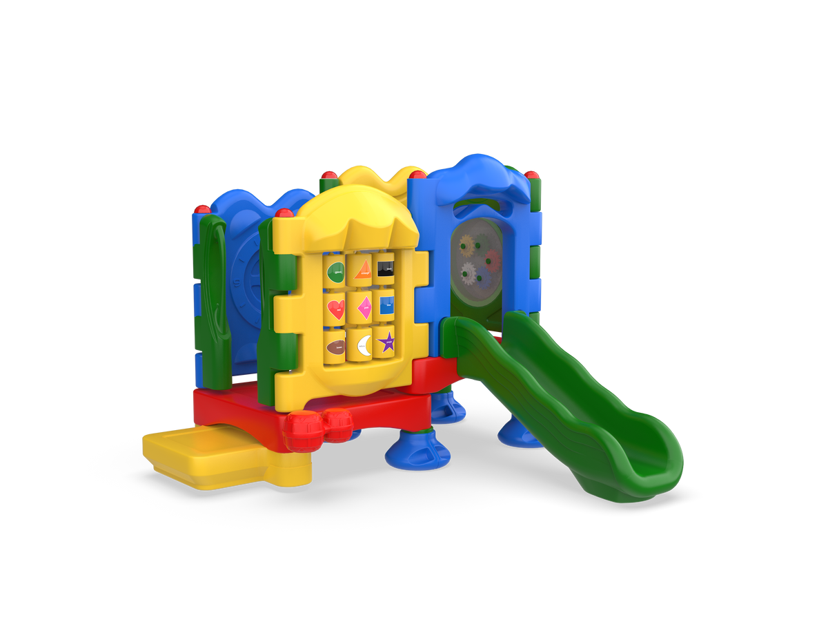 UltraPlay Discovery Center Seedling toddler play structure - front view, no roof