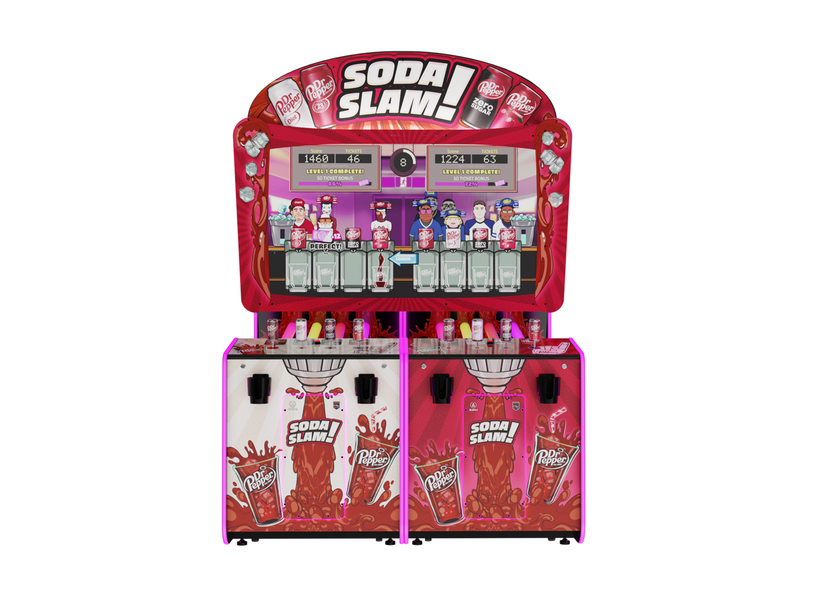 Dr Pepper Soda Slam Super Deluxe cabinet center view without can props