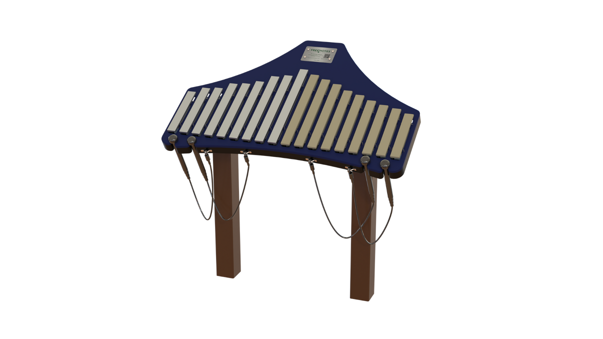 Freenotes Duet Metallophone and Marimba outdoor playground instrument - front render view showing dual instrument design