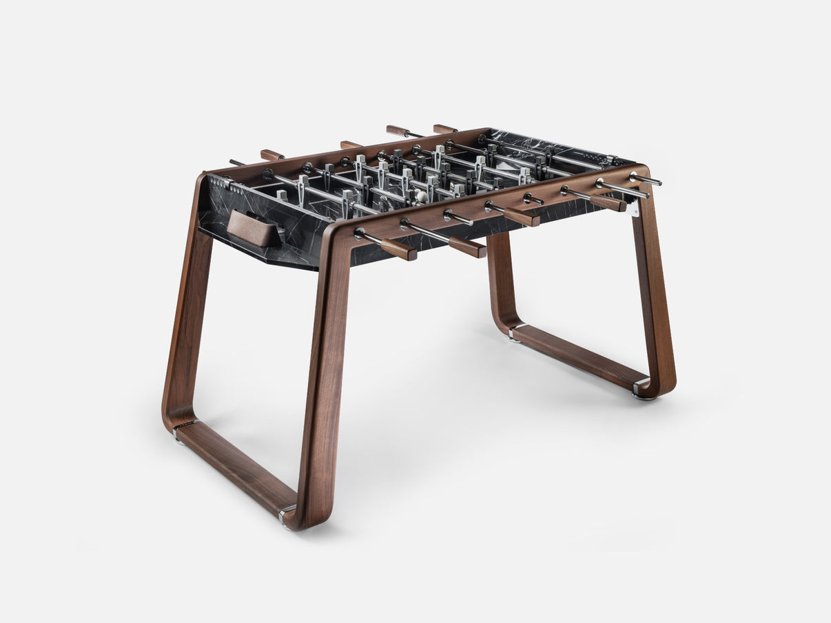 Derby Signature foosball table - overhead view of Taj Black quartzite playing field