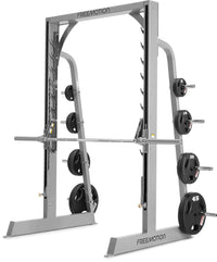 Freemotion EF211 Epic Free Weight Smith Machine - three-quarter view with weight plates loaded