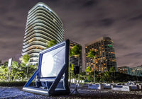 Epic EcoCine Premier 16 Outdoor Cinema System with inflatable screen, laser projector, and battery-powered speakers
