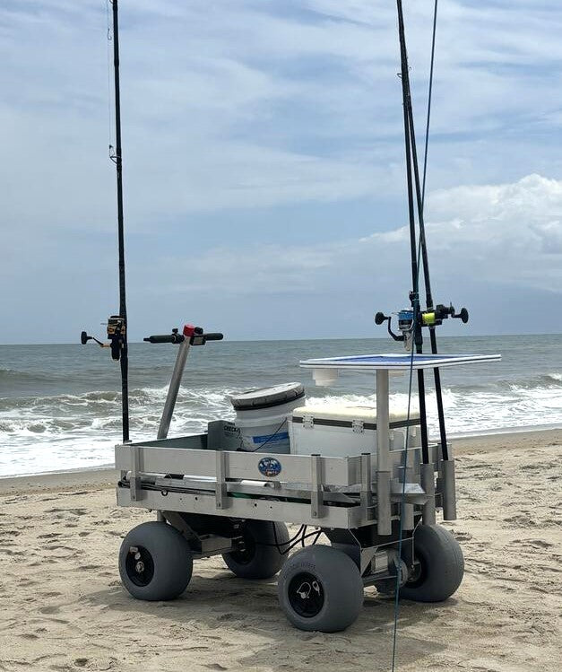 Electric Big Kahuna motorized beach wagon on the beach