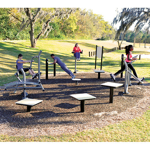 ActionFit Endurance Course lifestyle photo showing full 10-piece outdoor fitness package in use