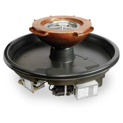 HPC Evolution 360 Hammered Copper Fire and Water Bowl - full view with fire and water flowing