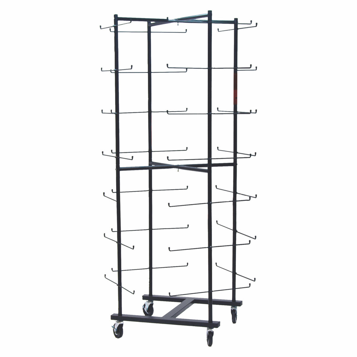 Champion Sports 56-Helmet Football Rolling Storage Cart in black powder-coated steel with rubber wheels