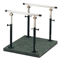 CanDo Adjustable Balance Platform with steel handrails, 36x36 inch carpeted surface, height adjustable from 26 to 39 inches