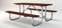 Frog Furnishings Galvanized Frame Picnic Table - right angle view showing galvanized steel frame and Resinwood slats