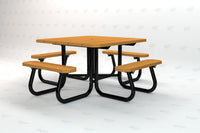 Frog Furnishings 4ft Square Picnic Table in Cedar slat color with black powder-coated steel frame