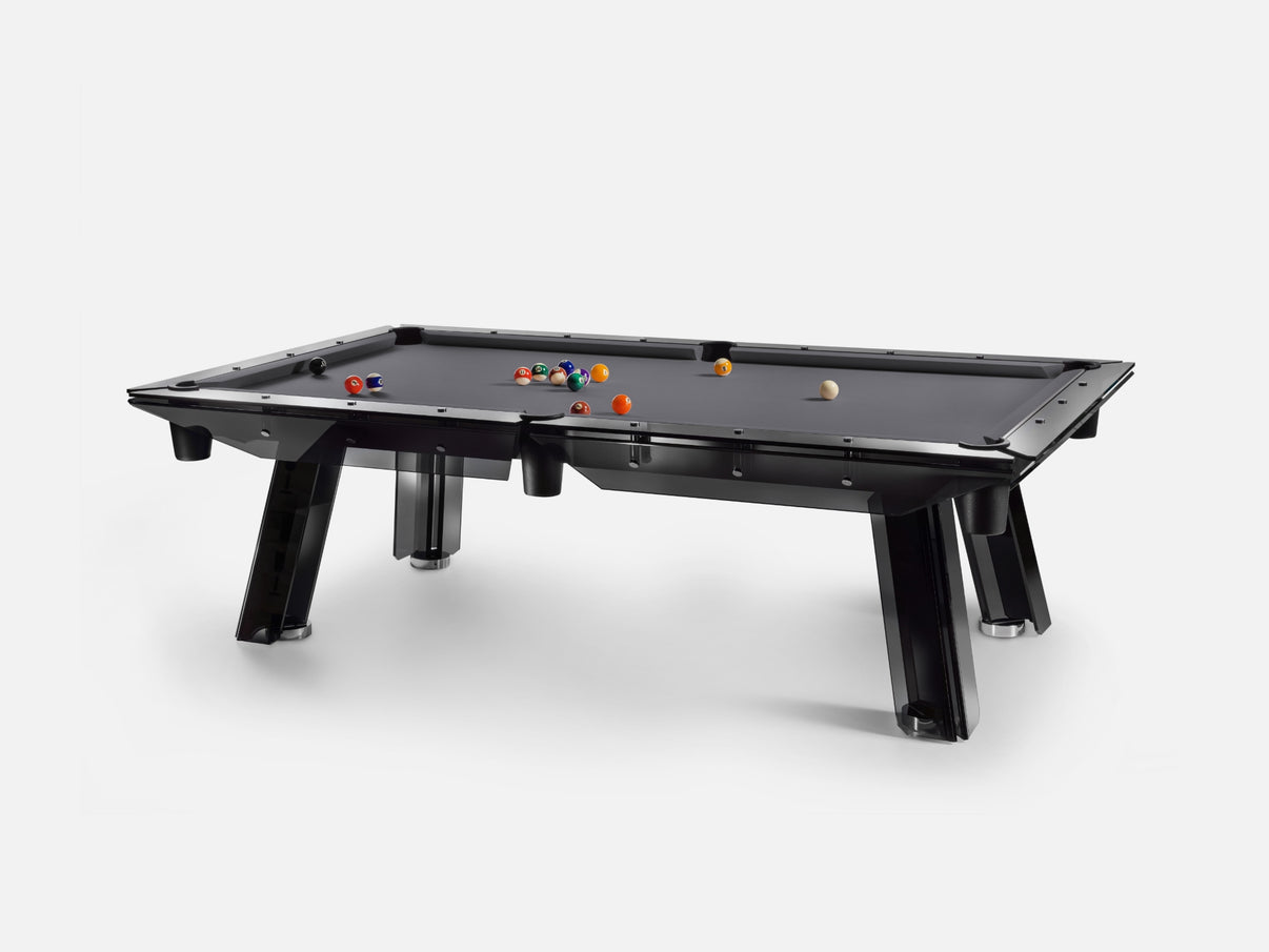 Impatia Filotto Dark luxury glass and chrome pool table full view