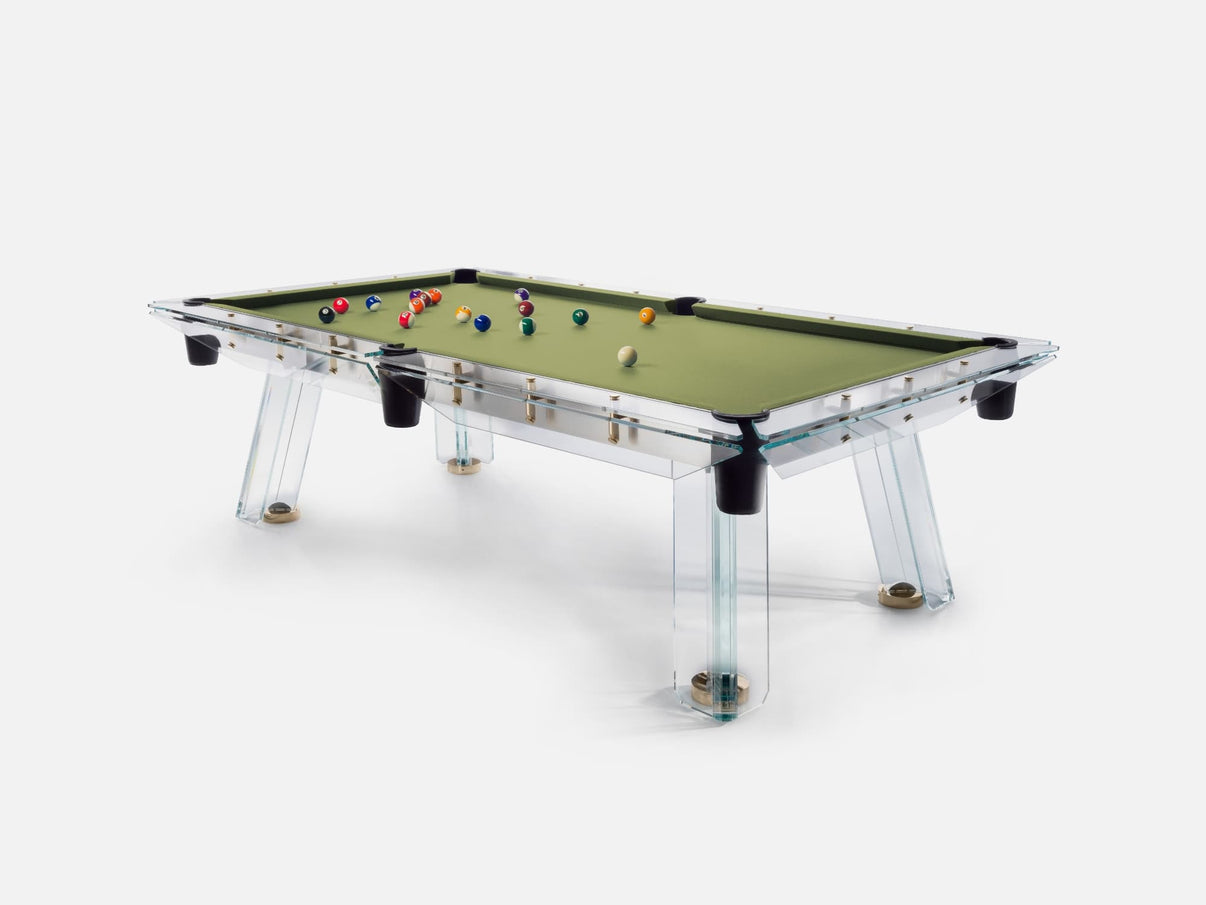 Impatia Filotto Gold luxury glass pool table with gold-plated accents - hero view