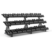 Freemotion Dumbbell Rack Flat - Front View, 3-Tier Commercial Storage