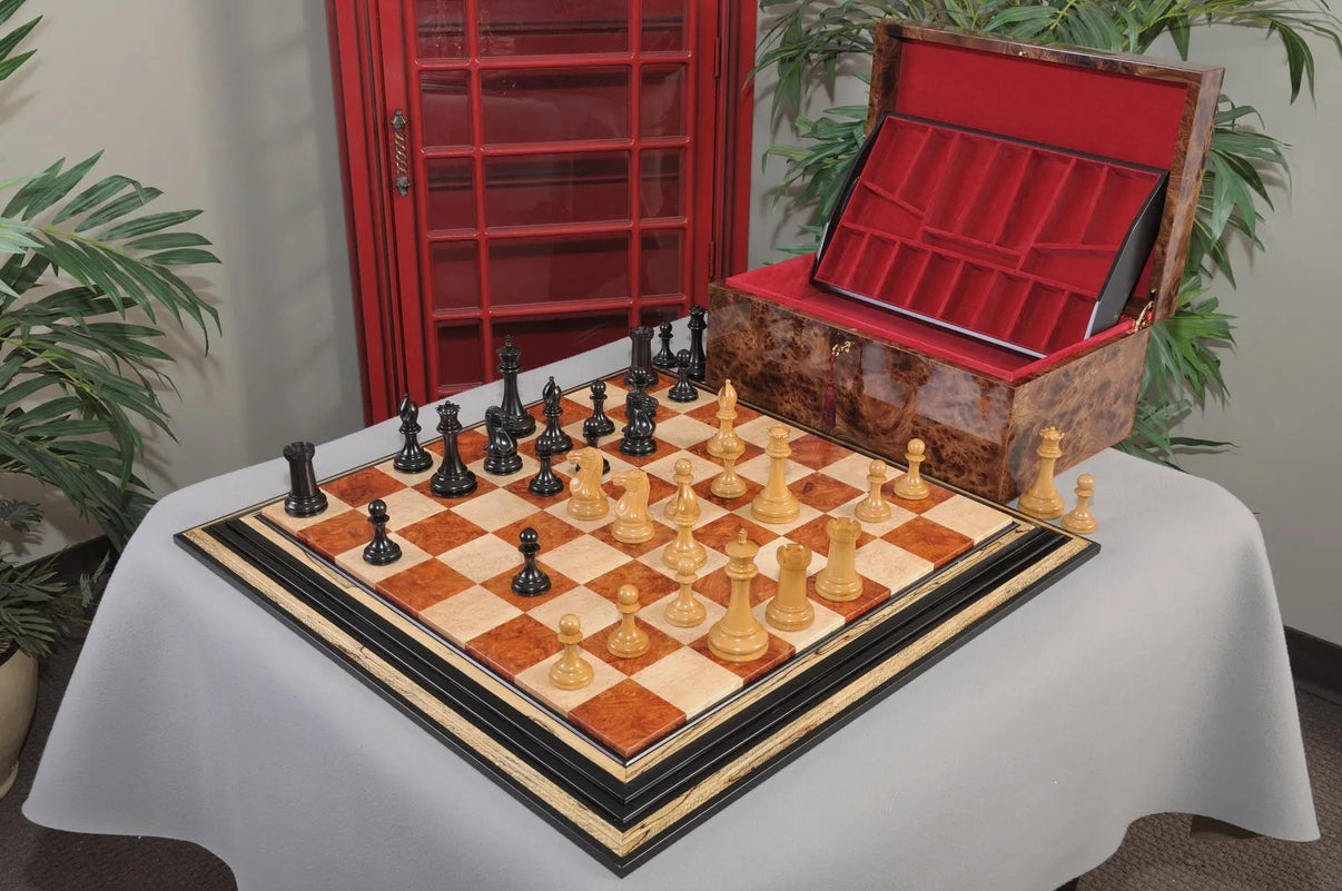 Golden Collector Series Luxury Wood Chess Set with Box and Board - full combination view