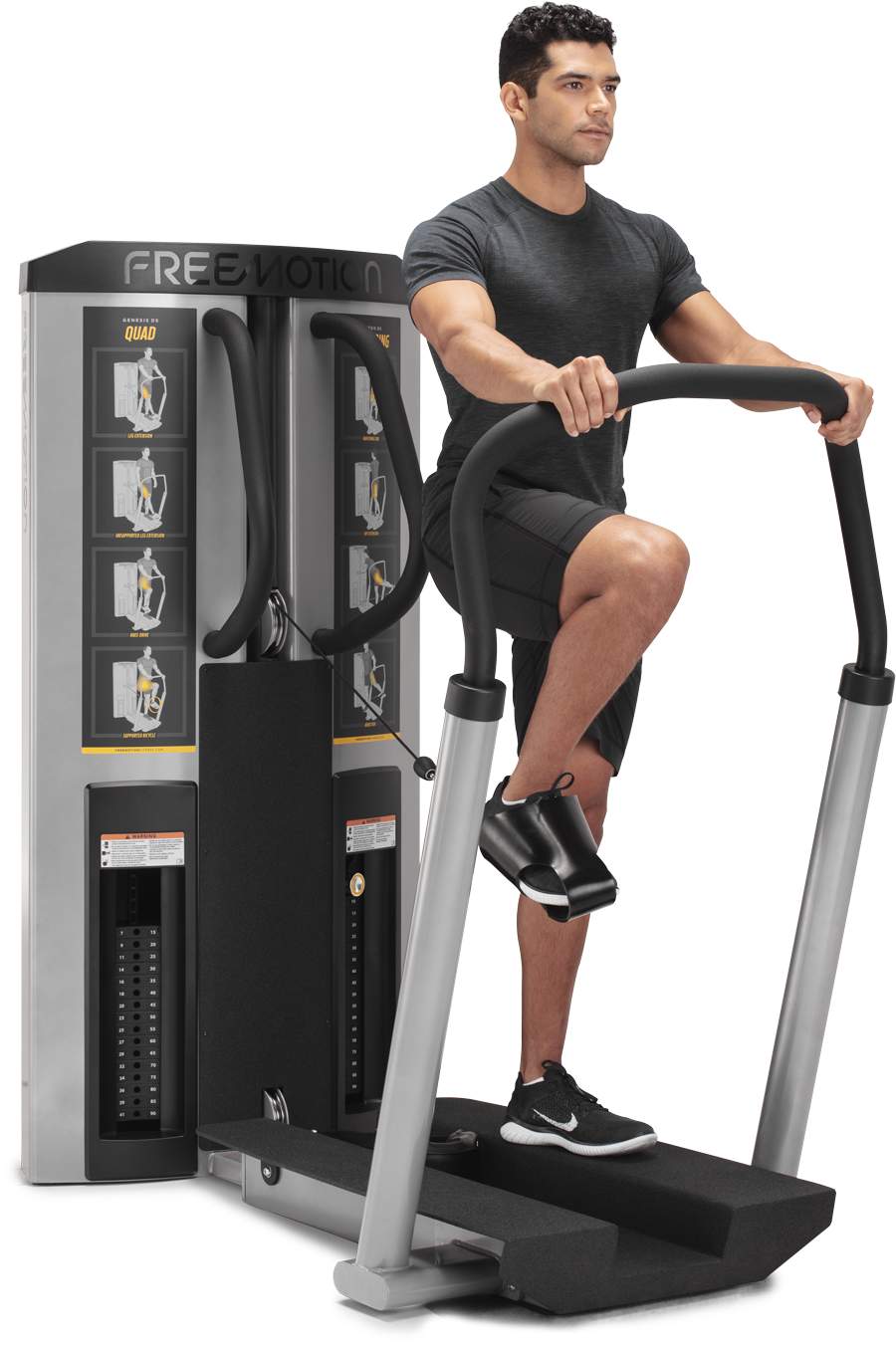 Freemotion GENESIS DS Quad Hamstring Machine GD503 - three-quarter view with model