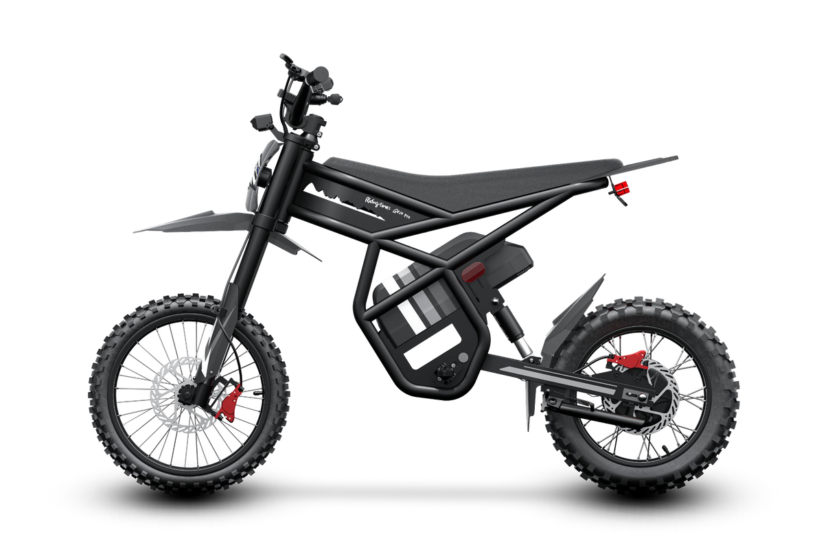 GT54 Pro Electric Mini Motorbike black with off-road tires - front three-quarter view