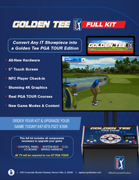 Golden Tee PGA TOUR Full Home Conversion Kit flyer showing included components