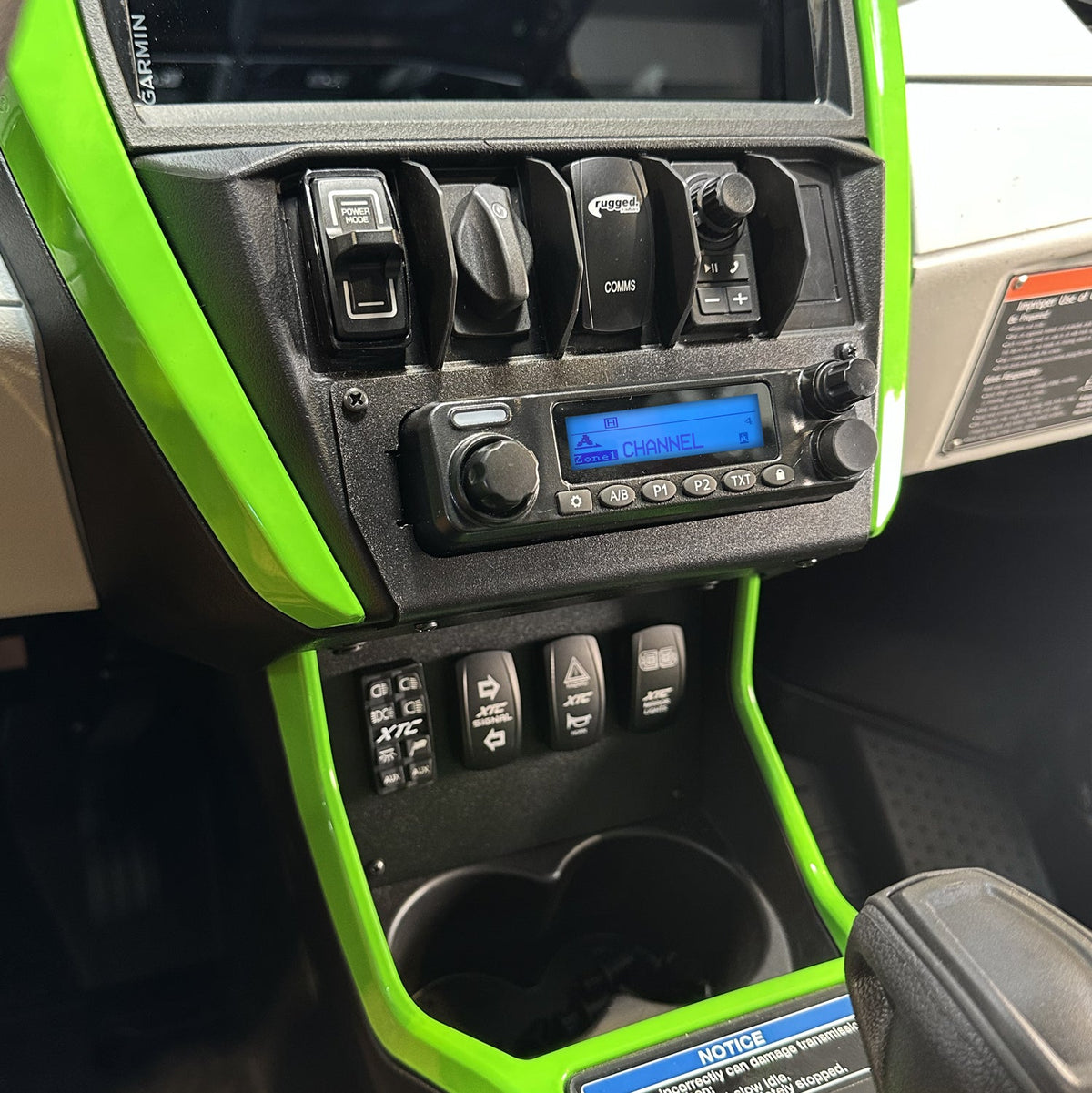 Rugged Radios Kawasaki Teryx H2 Complete Communication Kit installed in cab