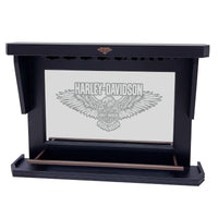 Harley-Davidson Bar and Shield Eagle Back Bar - alternate view showing bottle shelf, stemware rack, and eagle medallion