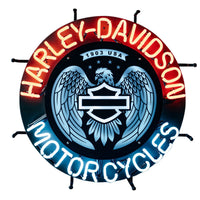 Harley-Davidson Open Bar and Shield Eagle Neon Sign front view showing full neon glow