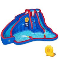 SunnyAndFun Double Dip Inflatable Water Slide Park hero shot showing full 2-slide setup with splash pool