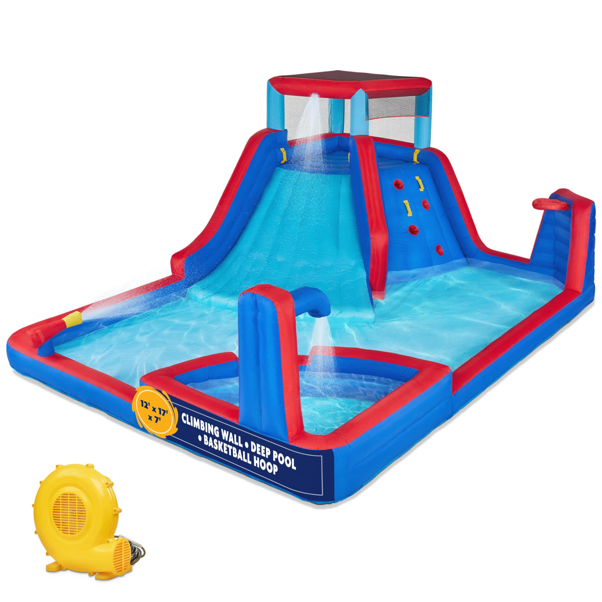 Four Corner Inflatable Water Slide Park with wide slide and deep splash pool - full hero view