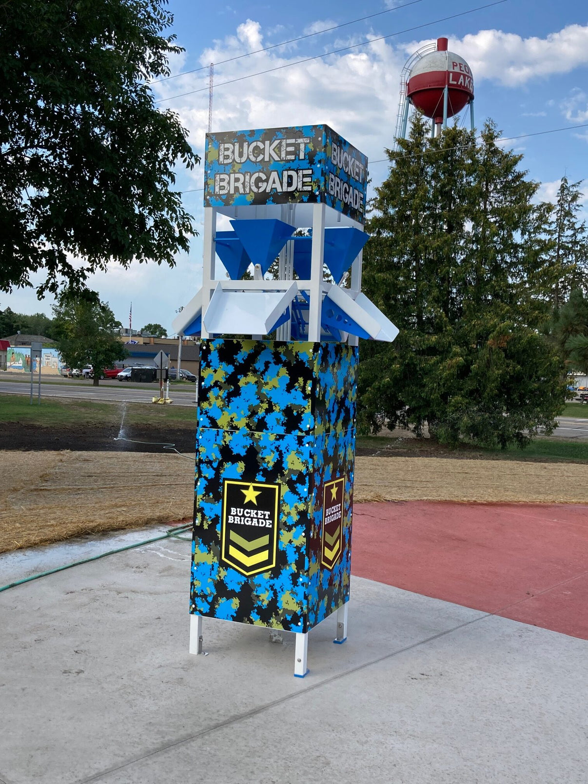 Water Wars Bucket Brigade set up at the Pequot Lakes Splash Pad