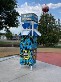 Water Wars Bucket Brigade set up at the Pequot Lakes Splash Pad