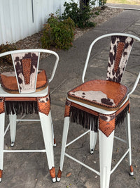 Alamo Saddlery Cow Suede Inlay and Fringe Bar Stools with Tall Back - hero shot