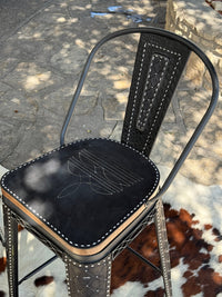 Alamo Saddlery Black Cowboy Stitch Swivel Bar Stools with Tall Back - hero view