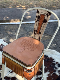 Alamo Saddlery Set of 2 30" White Swivel Bar Stools - Golden Cowboy Stitch & Fringe