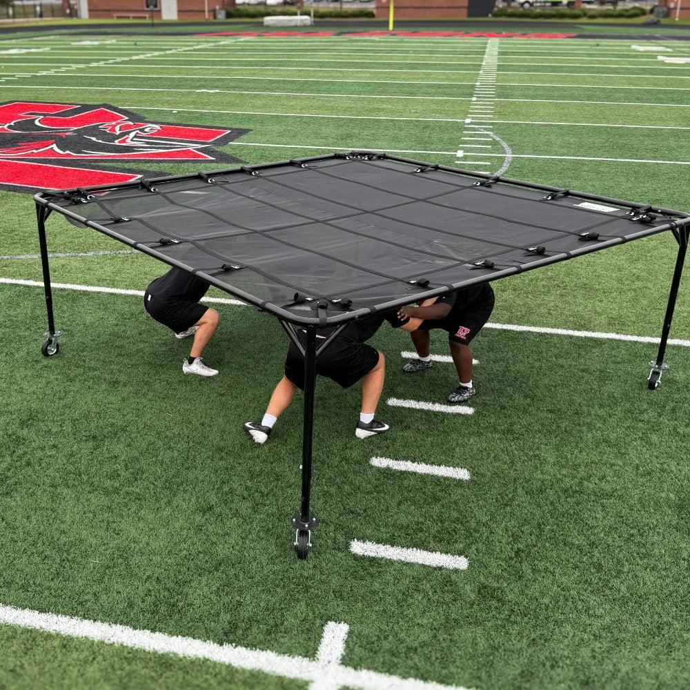 Rae Crowther Jam Tent with players drilling at high angle view